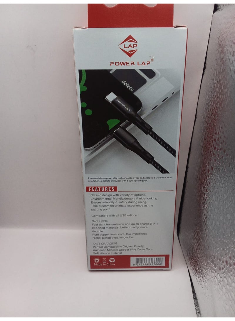 POWER LAP FAST CHARGING CABLE 1M TYPE-C TO TYPE C PL-200 - Image 1